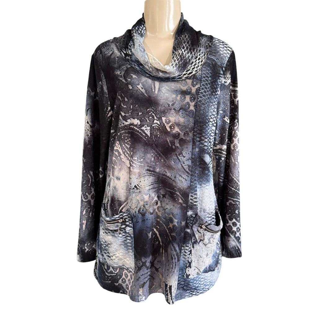 Shana Womens Cowl Neck Pullover Tunic Top Artsy Boho Casual Resortwear Medium